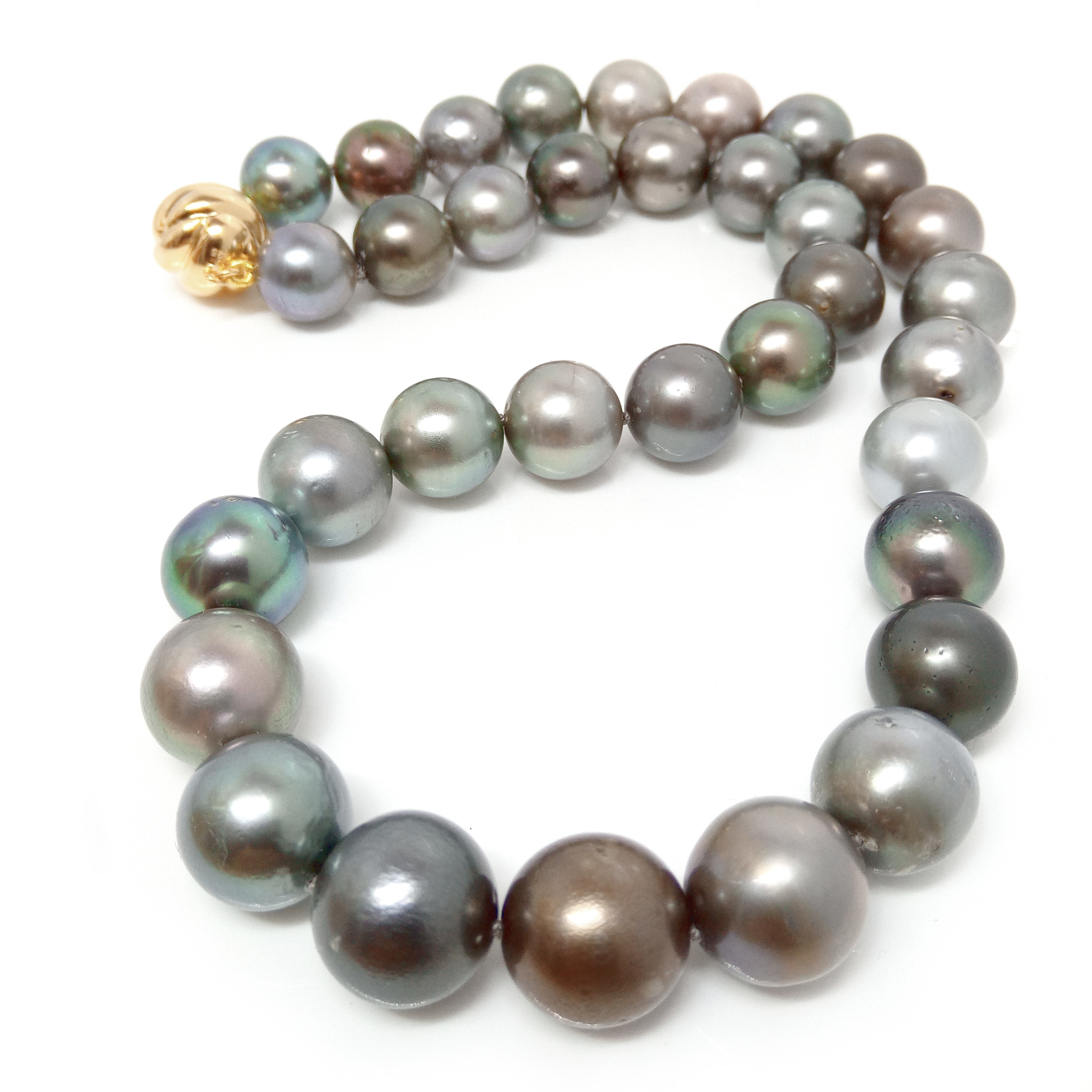 Multicoloured Greens, Browns, SilverTahitian Pearls Necklace